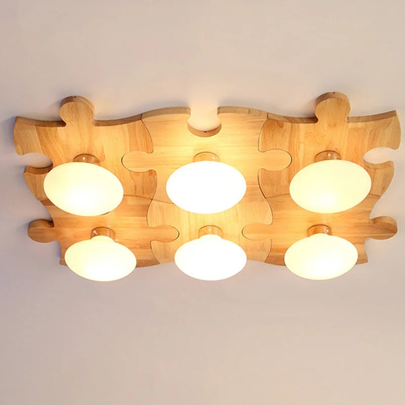 Скандинавский потолочный светильник из твердой древесины простой современный