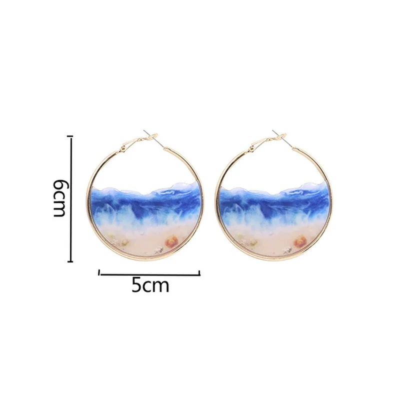 

Fairy Blue Ocean Hoop Earrings Sea Earrings Women Beach Earrings Enamel Sea Shell Big Circle Earrings Summer Holiday Jewelry