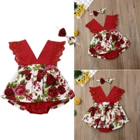 newborn baby romper toddler girl ruffle lace fly sleeve floral romper jumpsuit dress headband 2pcs summer outfits set clothes