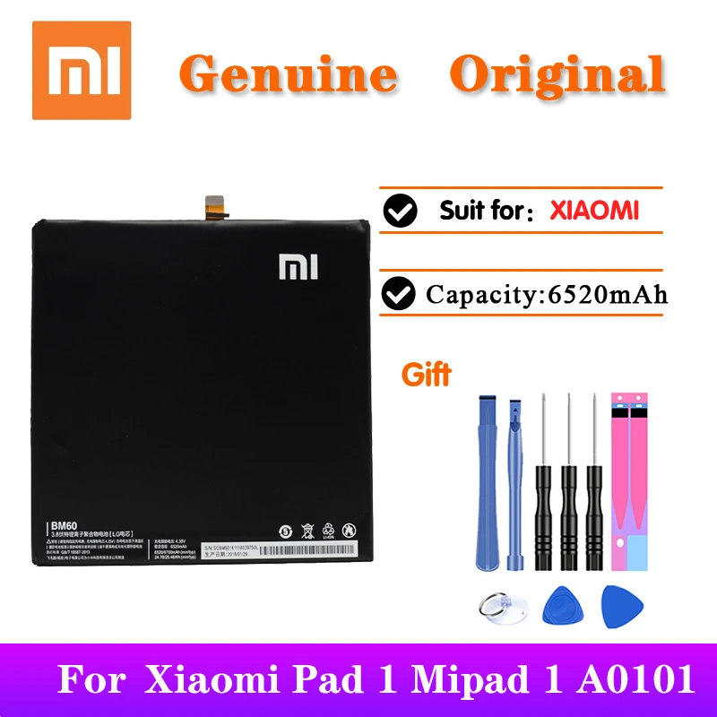 

20pcs/lot Xiaomi BM60 Tablet Battery For Xiaomi Pad 1 Mipad 1 A0101 Original High Quality Replacemenet Batteries 6520mAh