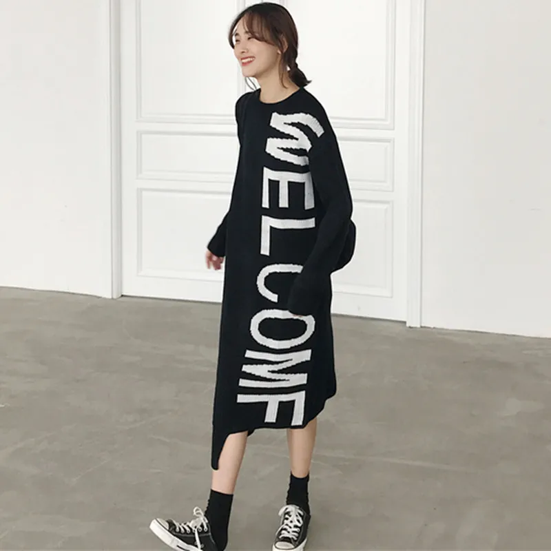 Женское трикотажное платье с буквенным принтом повседневное асимметричное