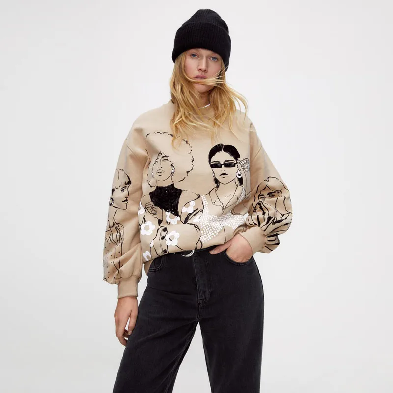 

European and American All-Matching Women's Autumn New Fashion Girl Printed Sweater
