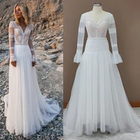 boho beach wedding dresses ivory lace sexy v neck illusion back long bridal gown for brides country vestidos de novia