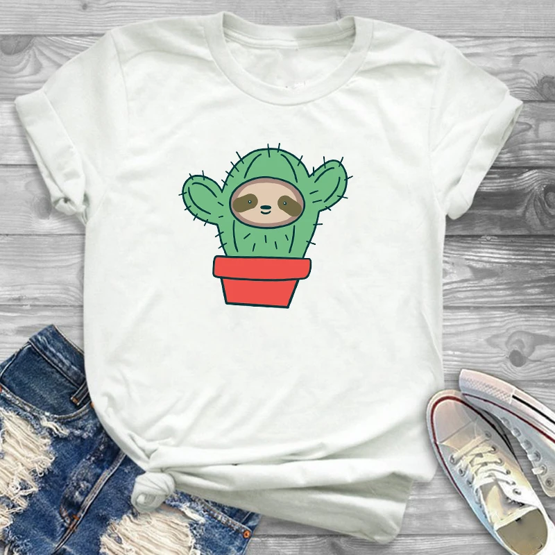 Women Fashion Free Hug Plants Cactus Print Womens Female Graphic T Shirt T-Shirt Streetwear Camisas Tee Shirt Tees T-shirts