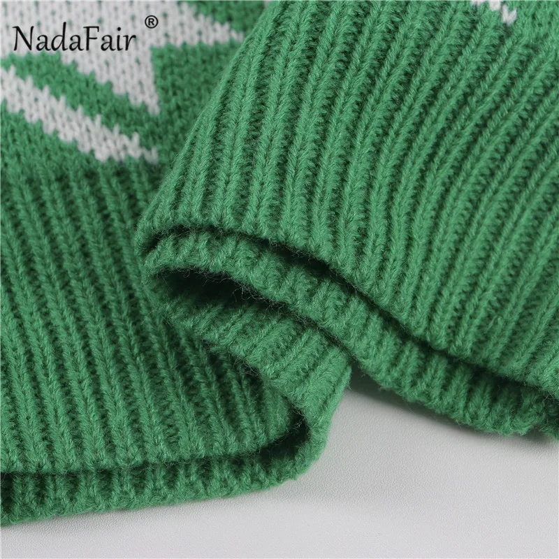 Nadafair Хаундстут вязаный кардиган оверсайз зеленый 2021 винтажный свитер джемпер