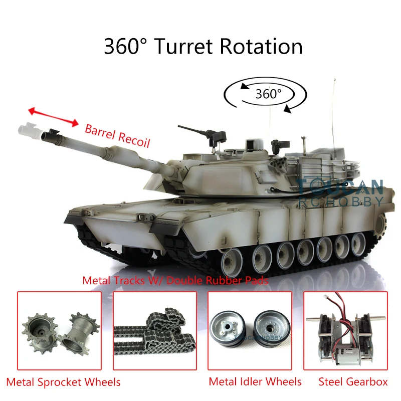 

HENG LONG 1/16 Abrams RC Tank 3918 Snow 7.0 360 Turret Barrel Recoil Metal Track TH17837-SMT4