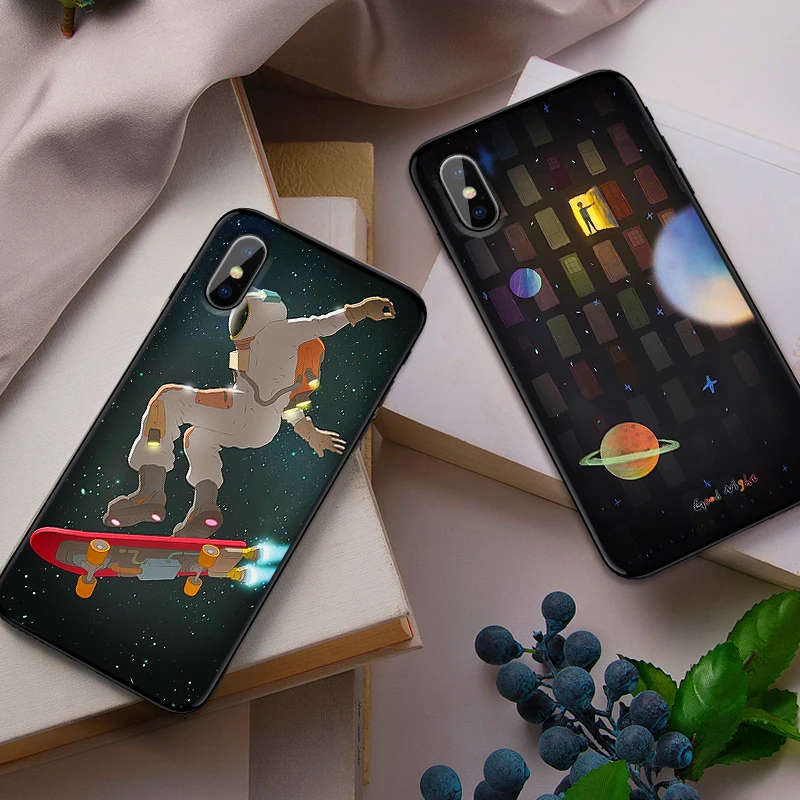 Мягкий силиконовый чехол для iPhone 6 6s 7 8 Plus X XR XS Max 5 5S SE телефона черный астронавты