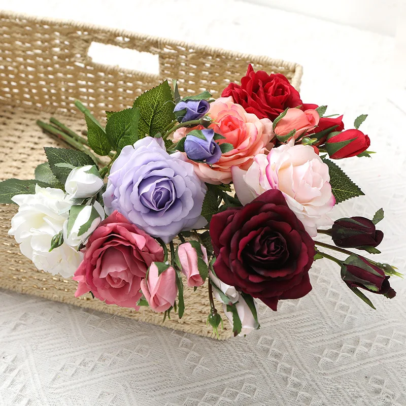 

HOT SALE 3 Heads Real Touch Roses Wedding Flowers Artificial Peony Silk Velvet Flower Bridal Bouquet Home Decor Party