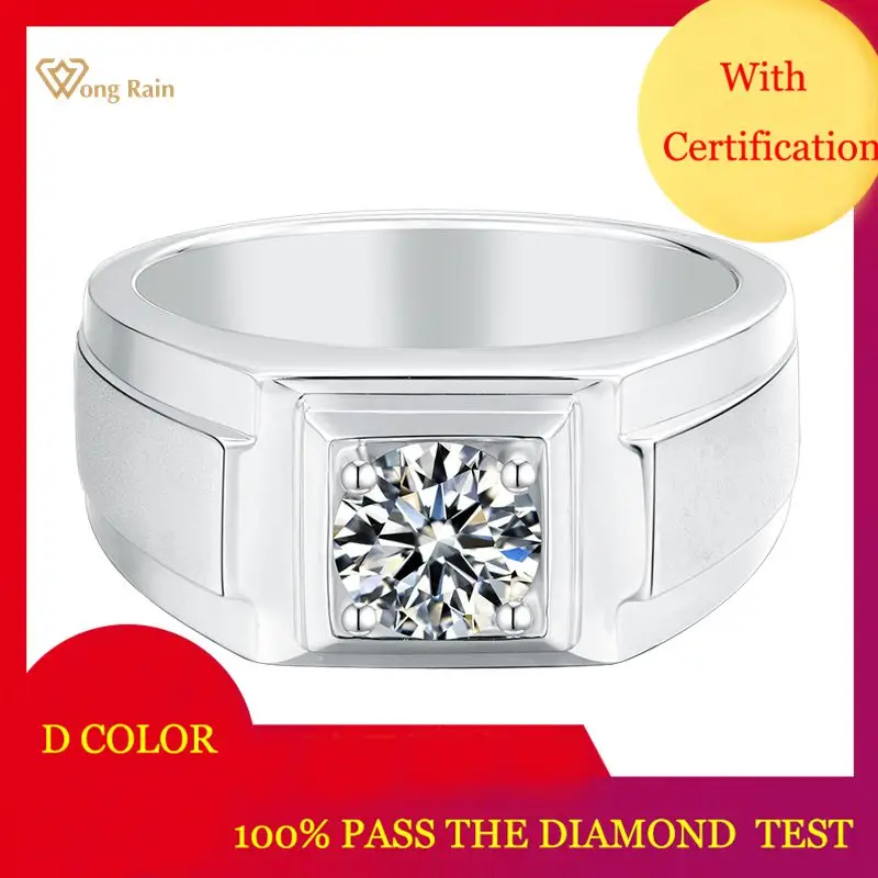 

Wong Rain 925 Sterling Silver 1 CT D Color Real Moissanite Diamonds Gemstone Wedding Engagement Men Rings Fine Jewelry With GRA