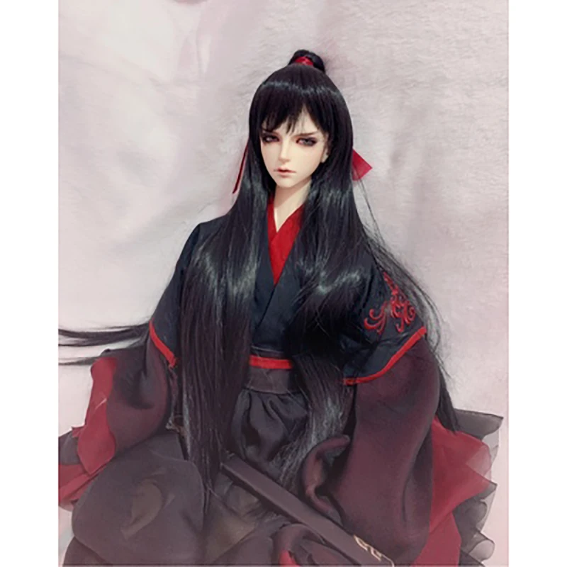 Bybrana 1 шт. bjd парик для мальчиков черный с хвостиком длинная кукла с прямыми волосами длинный парик для шарнирной куклы 1/3 1/4 1/6 1/8