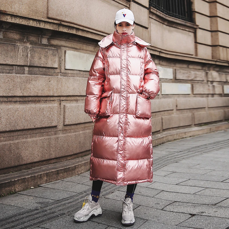 Зимняя длинная пуховая Хлопковая женская куртка с капюшоном Корейская теплая