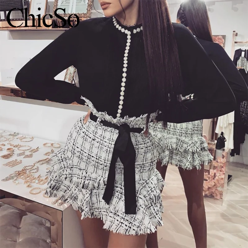 Женская короткая юбка-трапеция MissyChilli новые твидовые мини-юбки с высокой талией