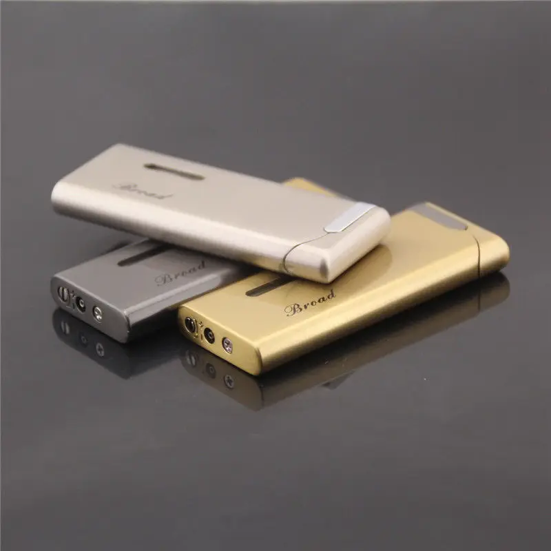 Плоские тонкие металлические зажигалки ветрозащитный бутан факел зажигалка для