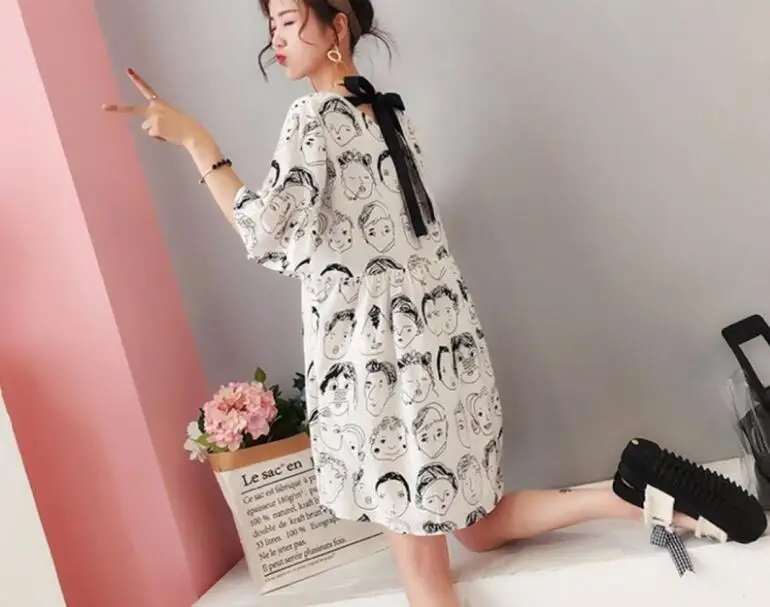 Осенне-летние платья для беременных кормящих матерей с высокой талией модное