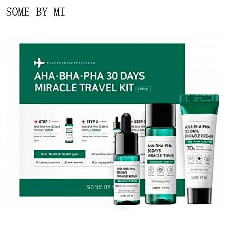 

SOME BY MI AHA BHA PHA 30 Days Miracle Travel Kit ( Toner 30ml+Serum 10ml+Cream 20g) Pimple Scar Removal Acne Treatment Essence