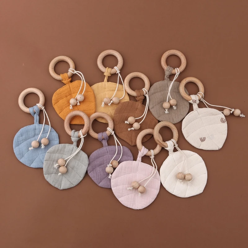 

10 Цвета BPA бесплатно кулон в форме листа для Деревянный Прорезыватель для зубов для новорожденных круглый погремушка для малышей игровой ги...