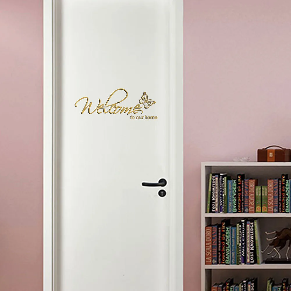 

3D Mirror Wall Stickers Welcome To Our Home Adhesive Wall Sticker for Home Room Decoration Stickers Muraux Bedroom Door Decor