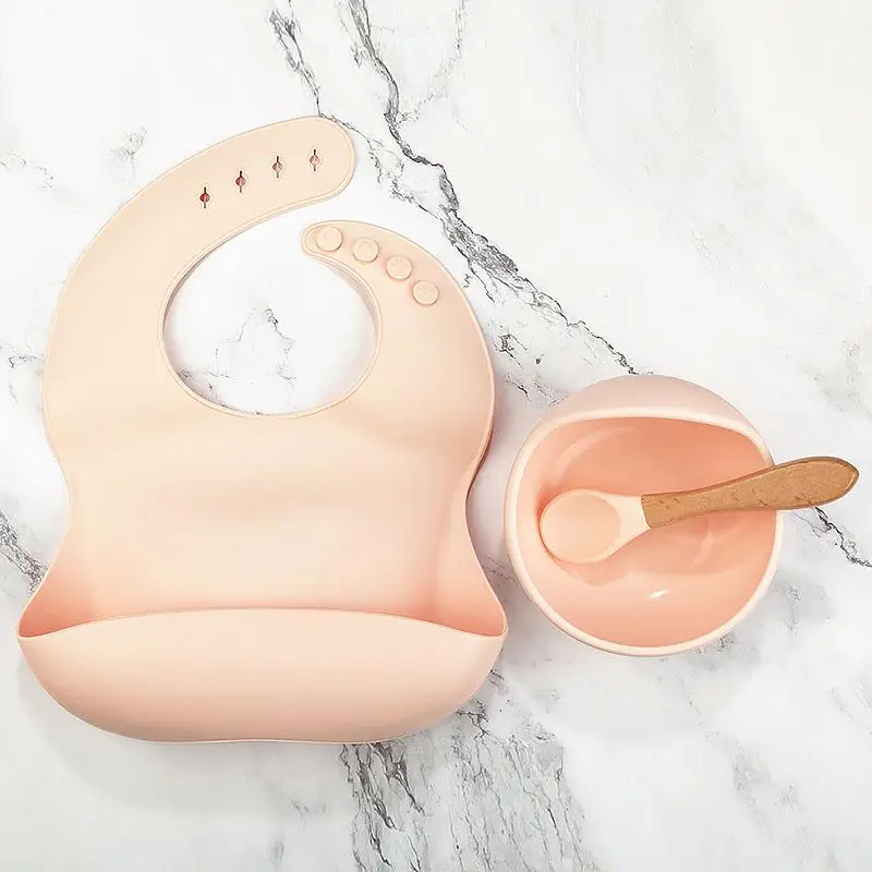 

1set Silicone Bib Feeding Set Baby Bowl Tableware Waterproof Spoon Non-Slip BPA Free Silicone Portable Tableware for Children