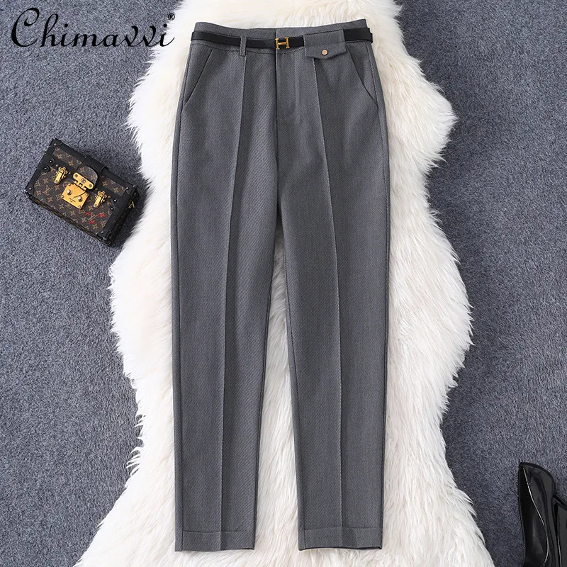 

2021 Autumn Women Clothing New Temperament Suit Skinny Pants Fashion Lace-up Slimming High Waist Smoke Tube Cropped Harem Pants