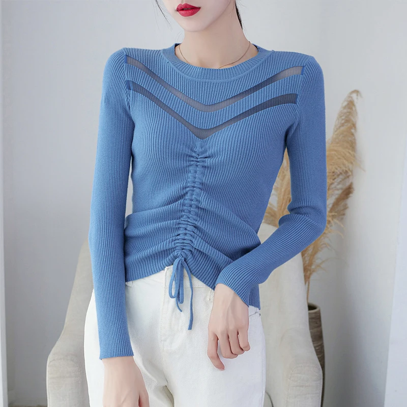 

Lucyever Women Pullover Sweater Fashion Sexy Hollow Out Autumn Long Sleeve O Neck Knitted Jumper Slim Korean Elastic Soft Tops