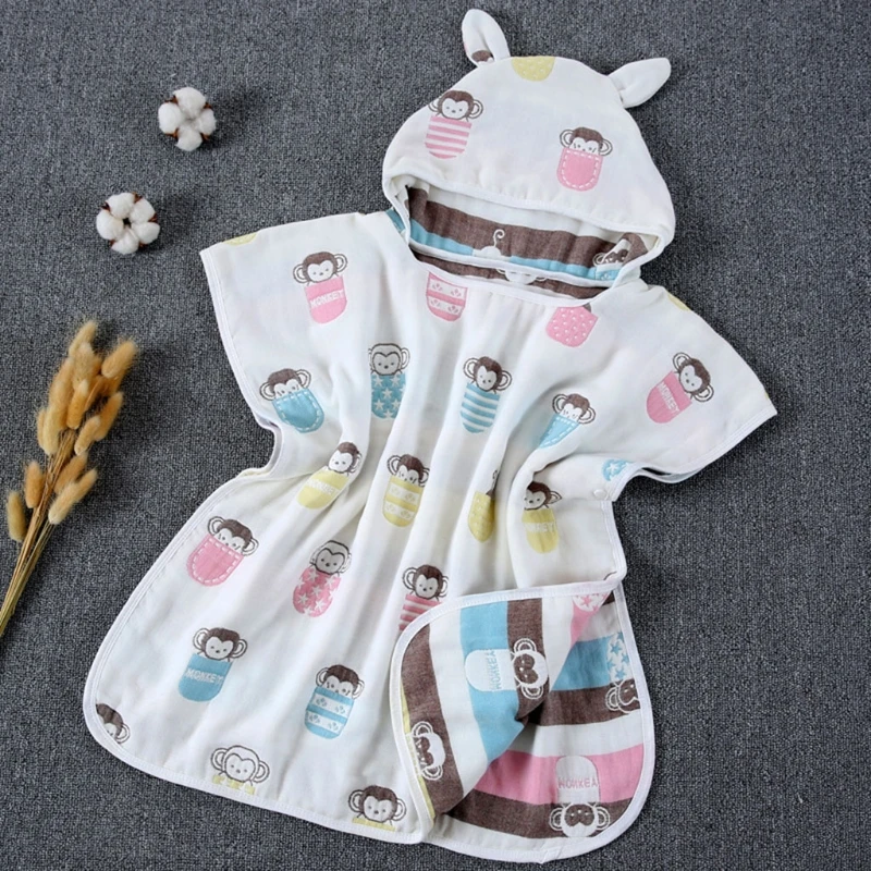

Baby Bath Towel 6 Layers Cotton Gauze Hooded Kids Cape Poncho Cartoon Printed Breathable Absorbent Infant Blanket