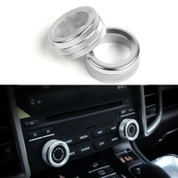 2pcs car air conditioning knob covers volume radio chrome silver switch decorative circles for porsche 911 cayenne macan 718