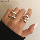 Кольцо женское HUANZHI, 2020 металлическое, асимметричное, регулируемое, модного серебристого цвета