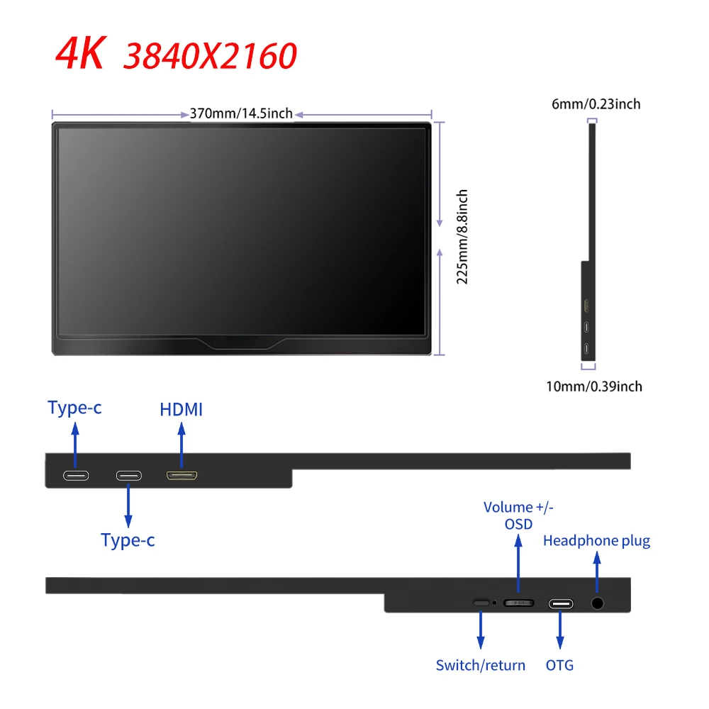 15 6 inch 4k portable monitor 1080p touch screen gaming monitor usb c hdmi for switch smartphone laptop ps4 xbox raspberry pi free global shipping