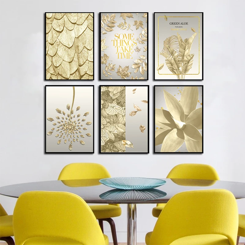 

European Yellow Abstract Style Poster Letter Maple Leaf Painting Room Flower Pitures Modern Landscape Canvas Print Decor
