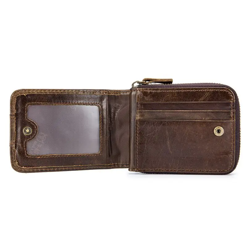 

Genuine Leather Men Wallet RFID Blocking Vintage Bifold Wallets Credit Cards Holder Brown