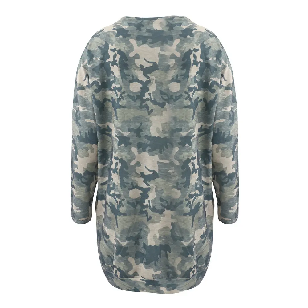 Повседневная Женская камуфляжная Свободная рубашка с длинным рукавом женские