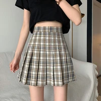 2021 summer new korean fashion lattice pleated mini skirts women high waist buttocks preppy style slim thin cotton skirts female