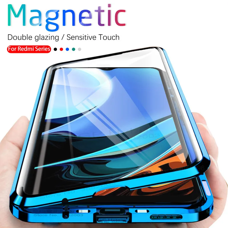 

Магнитный металлический чехол для Xiaomi Redmi 9T, двухсторонний чехол из закаленного стекла, красный чехол для Mi 9t redmi9t с полным покрытием на 360 °