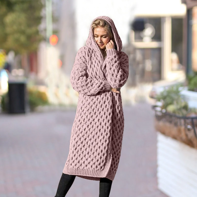 Женский вязаный кардиган зима 2019 повседневный теплый однотонный длинный женский