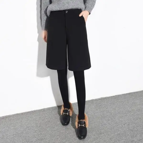 2XL полуширокие шорты для осени и зимы шерстяные женские с высокой талией