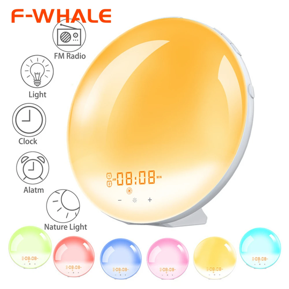 Sunrise Simulation & Sleep Aid Colorful Bedroom Beside Night Lamp With Fm Radio