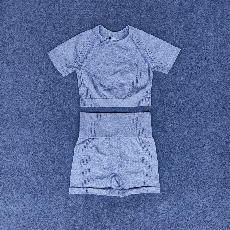 Комплект Для Йоги Женский бесшовный топ с коротким рукавом и леггинсы завышенной