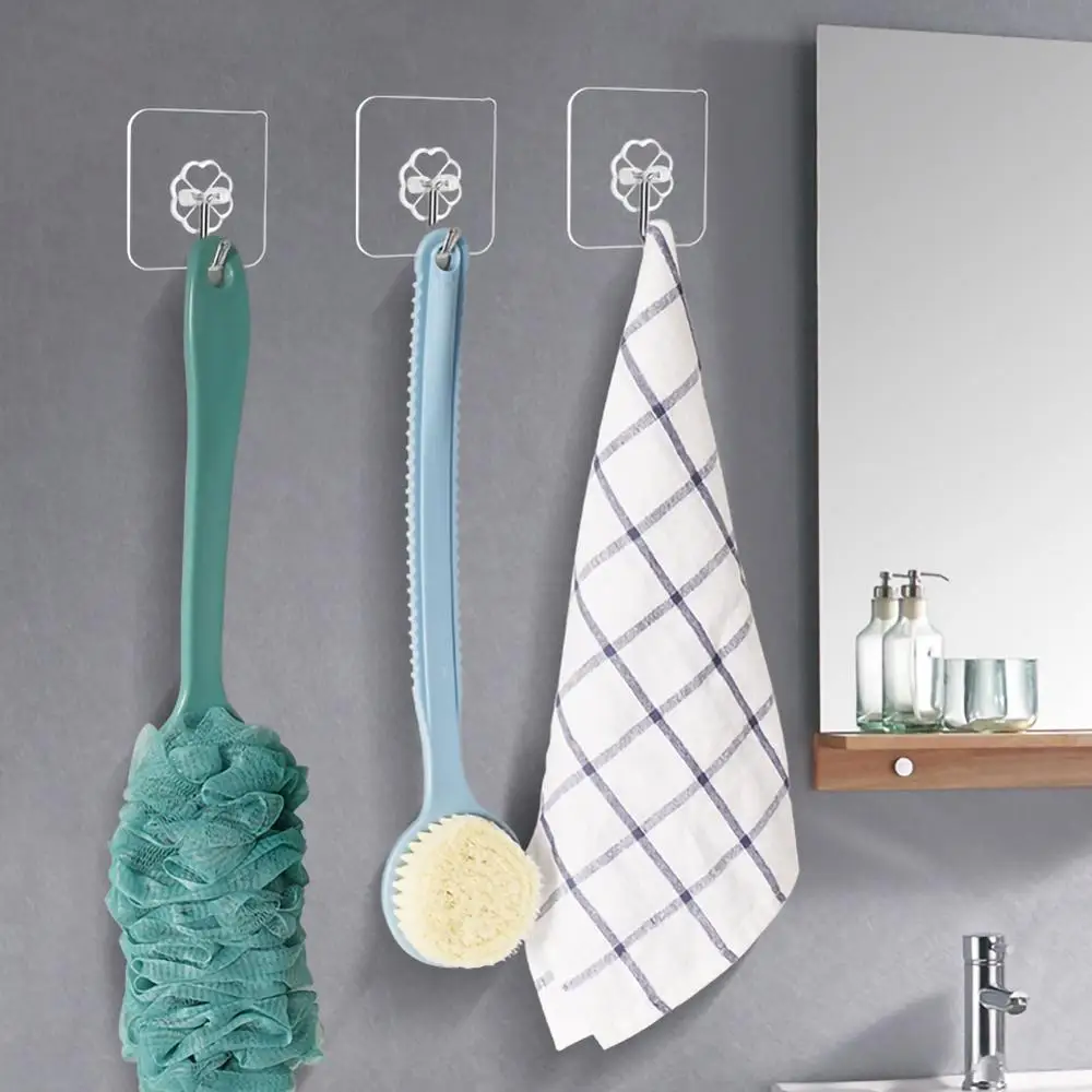 

20pcs Seamless Adhesive Hooks 180 Rotating Duty Kitchen Wall Hooks Reusable Small Size Transparent Removable Hook