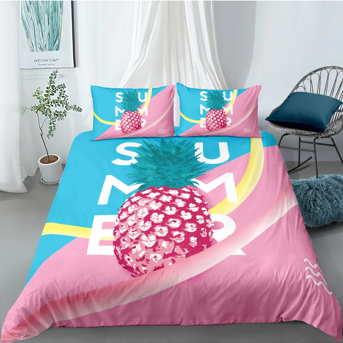 

3D Pineapple Duvet Cover Sets Modern Bed Linens and Pillow Sham Full Double Single Twin Queen King Size 203*230cm Bedclothes