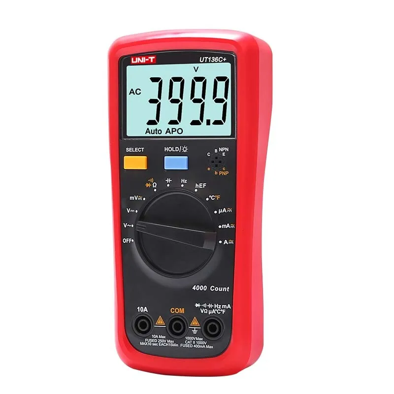 UNI-T UT136B+/UT136C+ мультиметр Цифровой мультиметр тестер AC DC Вольтметр Амперметр Ом Емкость HFE диод/Транзистор тестер