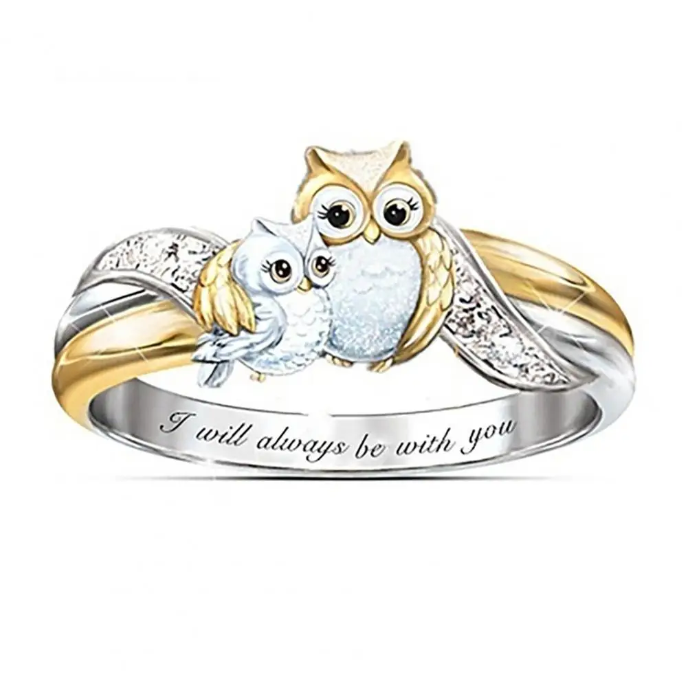 

Hot Sales!!! Ring Internal Lettering Implying Faux Drill Jewelry Gifts Animal Owl Ring for Christmas