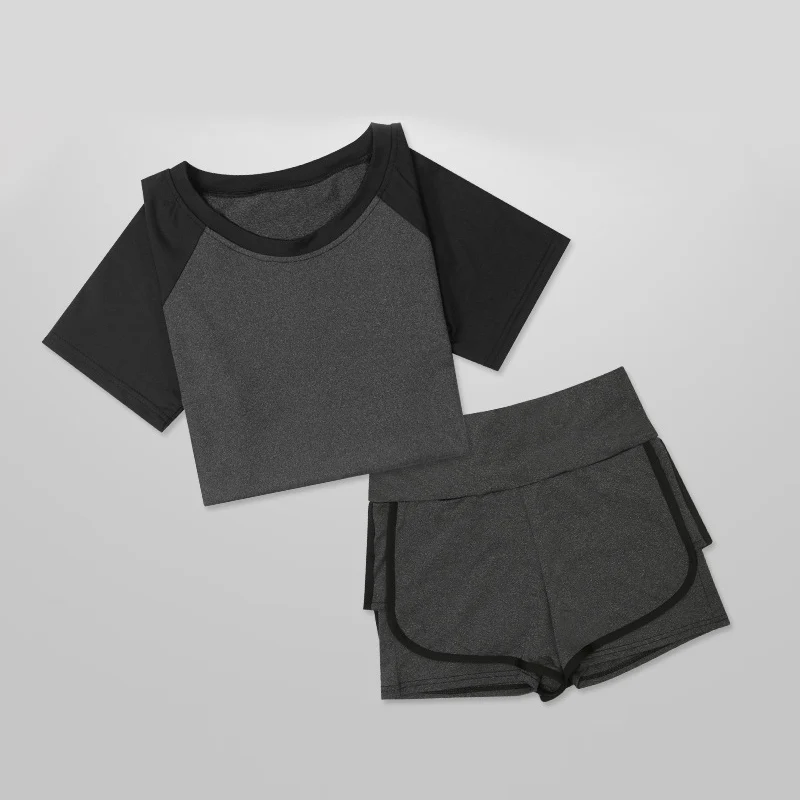 Женский спортивный костюм из 2 предметов гимнастический для фитнеса с короткими