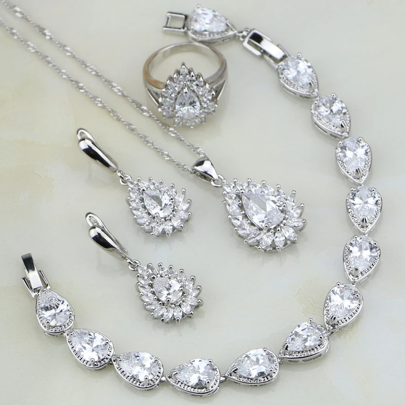 

White Fire Mystic Cubic Zirconia Bridal 925 Silver Jewelry Sets For Women Wedding Bracelets/Necklace/Pendant/Earrings/Ring