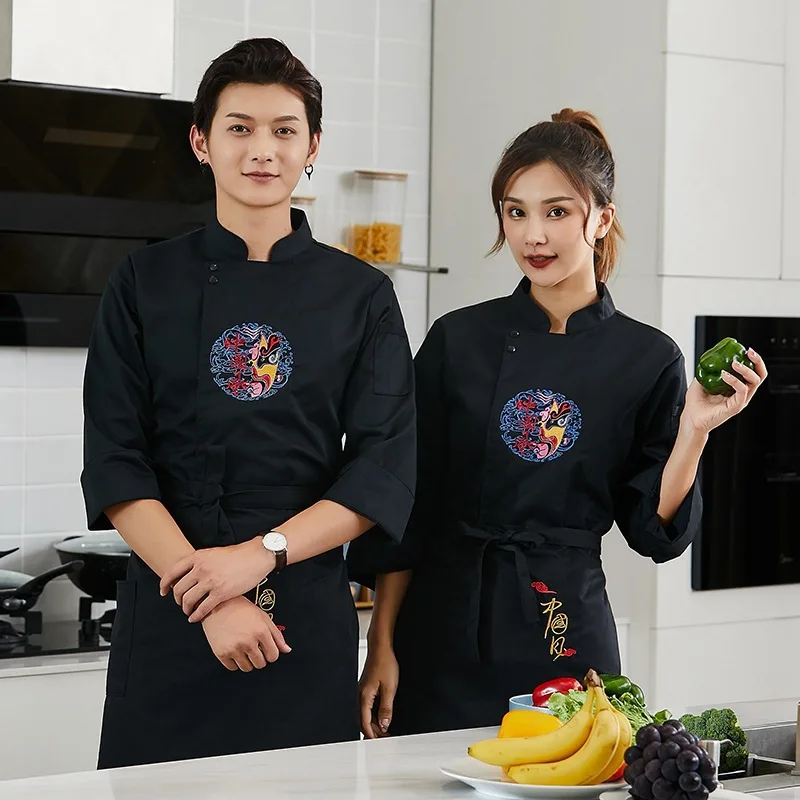 

Горячая Распродажа 2020, новая ацетатная униформа для ресторана, рабочая одежда, униформа шеф-повара, кухня, рабочая мужская одежда с длинным ...