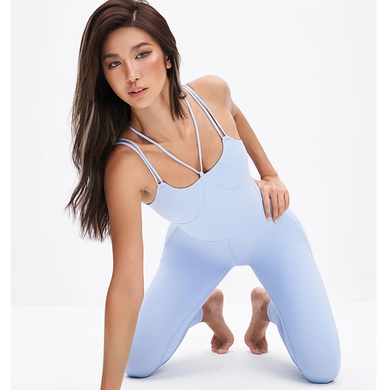 Женский цельный спортивный комбинезон для фитнеса без рукавов с подкладкой и