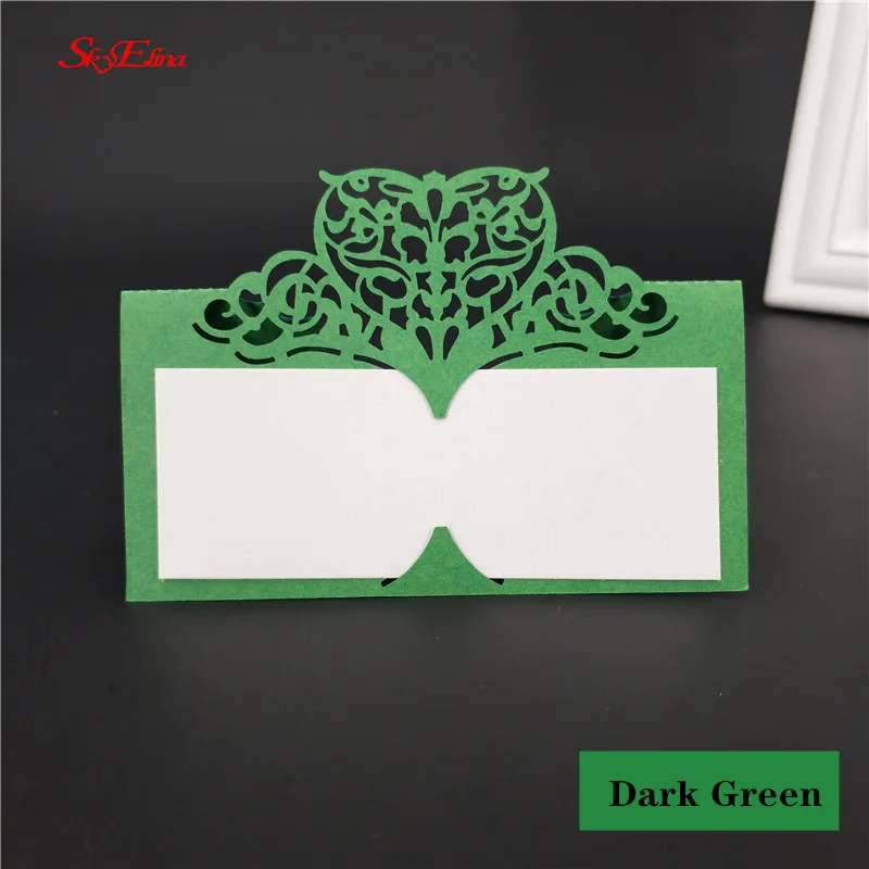 Dark green 10/50/100 шт. Свадебные карточный стол Бумага лазерная резка стол в форме сердца визитная карточка места Свадебная вечеринка украшения пользу место карты - Цвет: Dark green