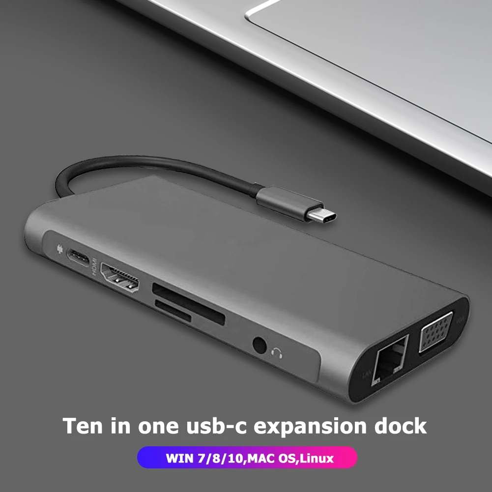 

USB Type C HUB Docking Station 13/11/9/6/5/4/3/2 in 1 USB C HUB Type-C to USB3.0x3+TF+RJ45+PD+3.5mm+VGA Adapter Dock Splitter