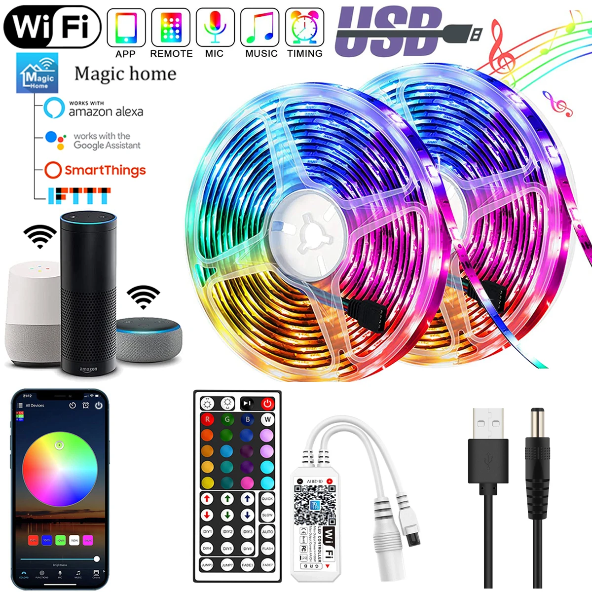 WI FI Bluetooth USB светодиодные ленты светильник s RGB 5050 Светодиодный ing лампа с помощью