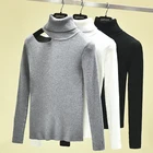 Женский вязаный свитер с высоким воротом, с открытыми плечами, с длинным рукавом, черный, белый, серый