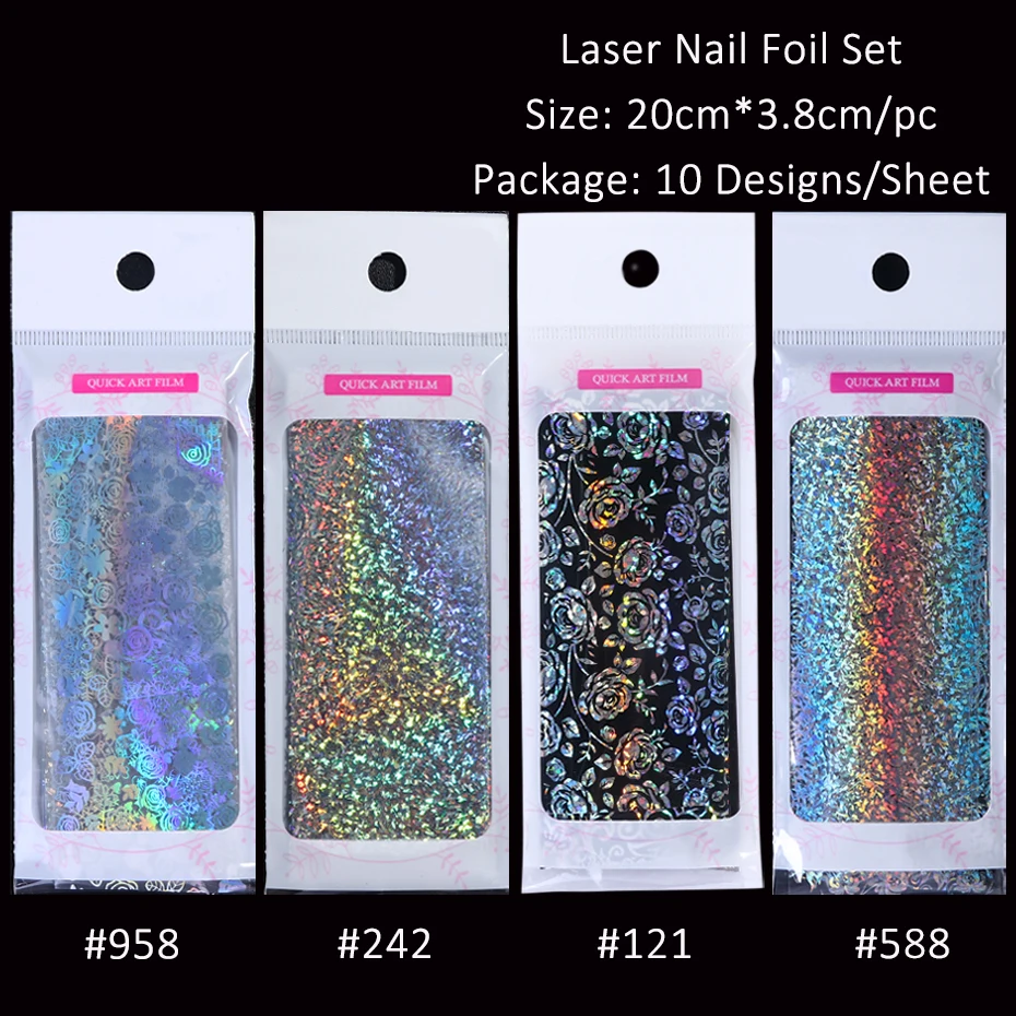 10 шт. лазерных фольг наклейки для переноса ногтей черный прозрачный цветок